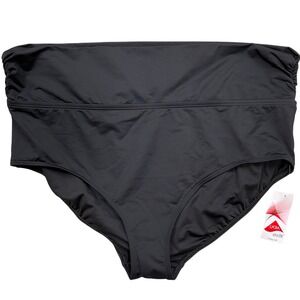 Lands End Swim Bottom‎ Women 2X 20W-22W Black Ruched Lycra Full Coverage NWT
